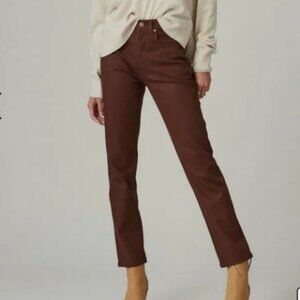 NWT Lucky Brand Zoe High Rise Straight Leg Coated Burgundy Jeans Size 26 Long